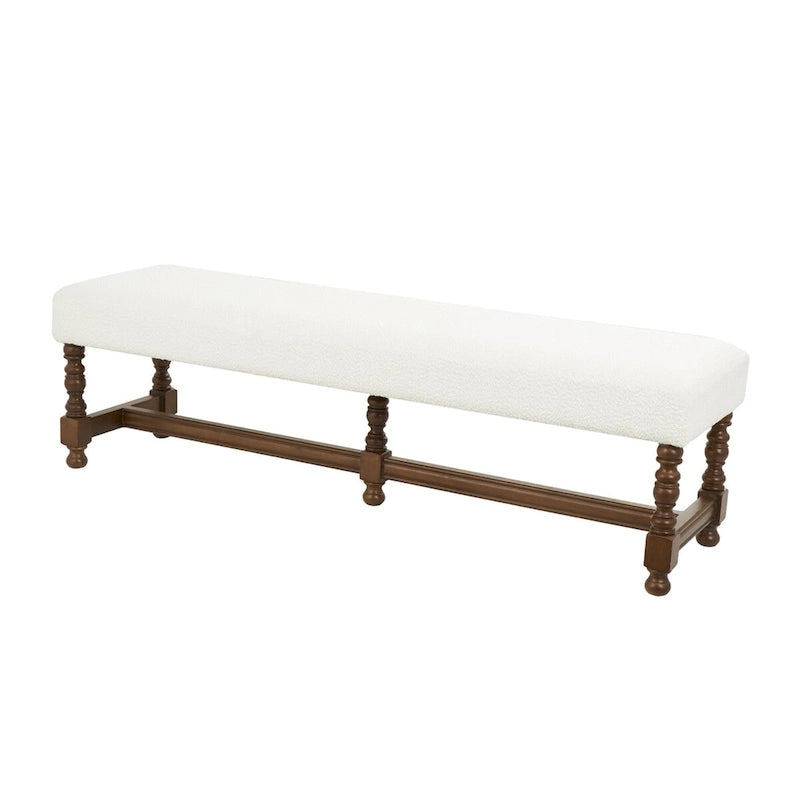 Banc maison en tissu avec pieds tournés en bois traditionnels marron - Crème - Roche River Decor