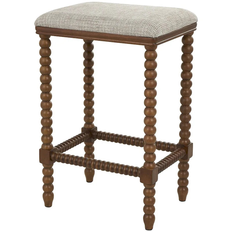 Banc maison en tissu avec pieds tournés en bois traditionnels marron - Crème - Roche River Decor