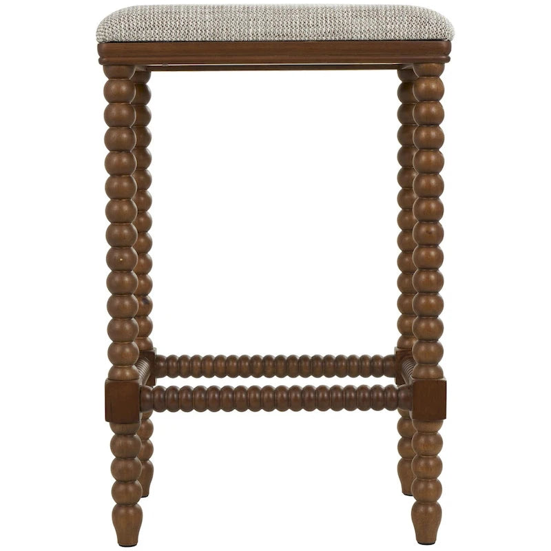 Banc maison en tissu avec pieds tournés en bois traditionnels marron - Crème - Roche River Decor