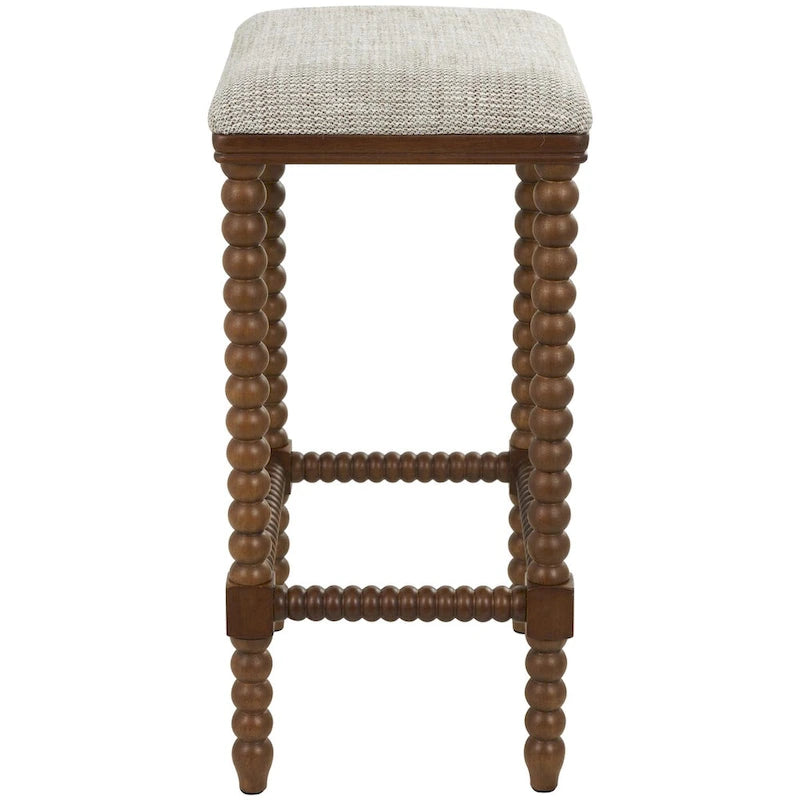 Banc maison en tissu avec pieds tournés en bois traditionnels marron - Crème - Roche River Decor