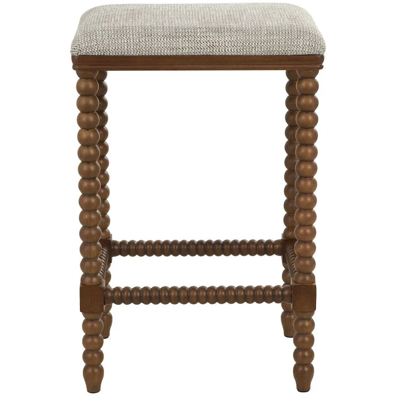 Banc maison en tissu avec pieds tournés en bois traditionnels marron - Crème - Roche River Decor