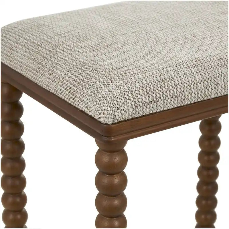 Banc maison en tissu avec pieds tournés en bois traditionnels marron - Crème - Roche River Decor