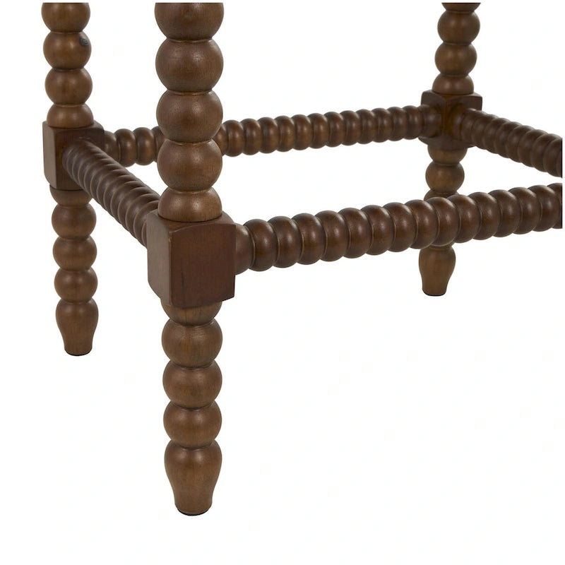 Banc maison en tissu avec pieds tournés en bois traditionnels marron - Crème - Roche River Decor
