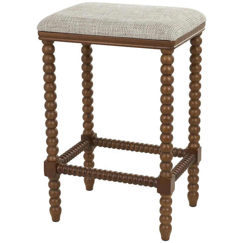 Banc maison en tissu avec pieds tournés en bois traditionnels marron - Crème - Roche River Decor