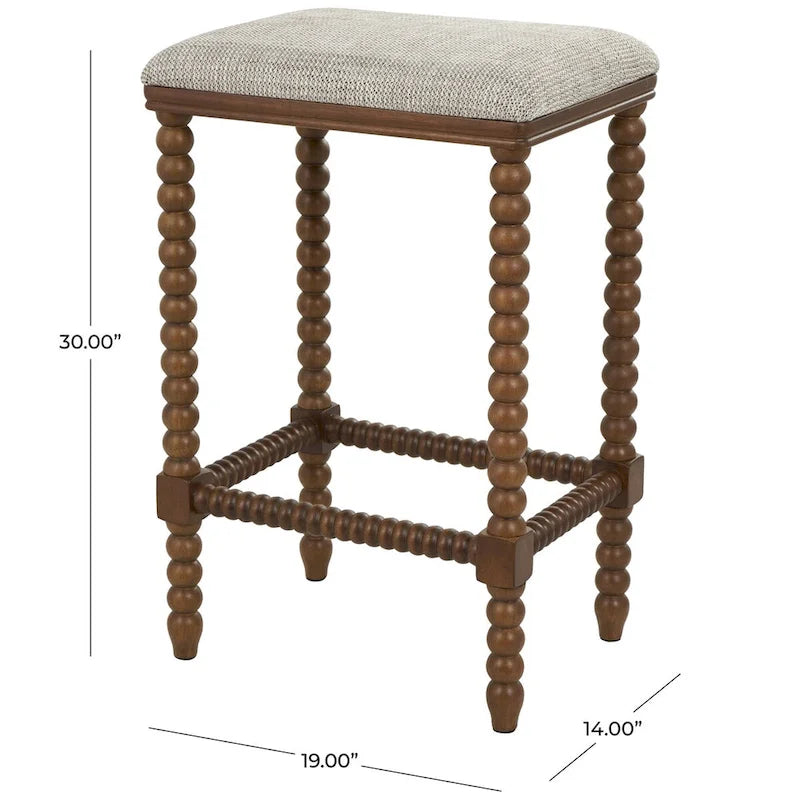 Banc maison en tissu avec pieds tournés en bois traditionnels marron - Crème - Roche River Decor