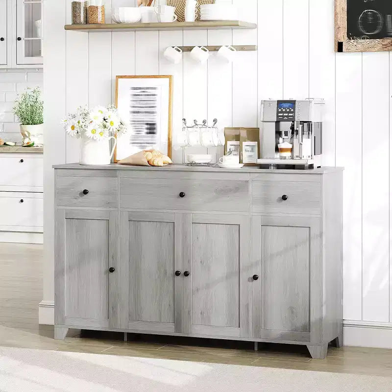 55 Sideboard Buffet Cabinet with 3 Drawers & 4 Doors, Adjustable Shelf Kitchen Storage Console for Dining Room Living Room