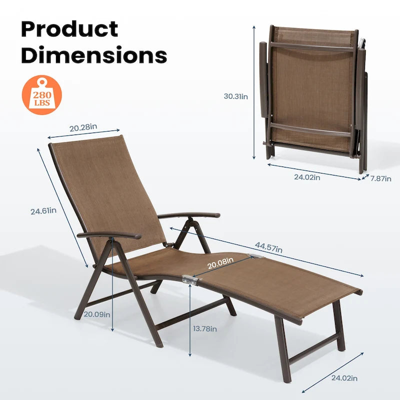 Pellebant 2PCS Adjustable Aluminum Patio Chaise Lounge Chair - N/A