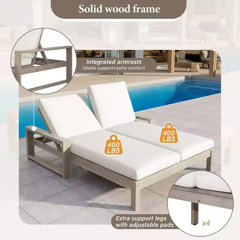 Polibi Double Outdoor Lounge Chair with 5-Position Adjustable Backrest
