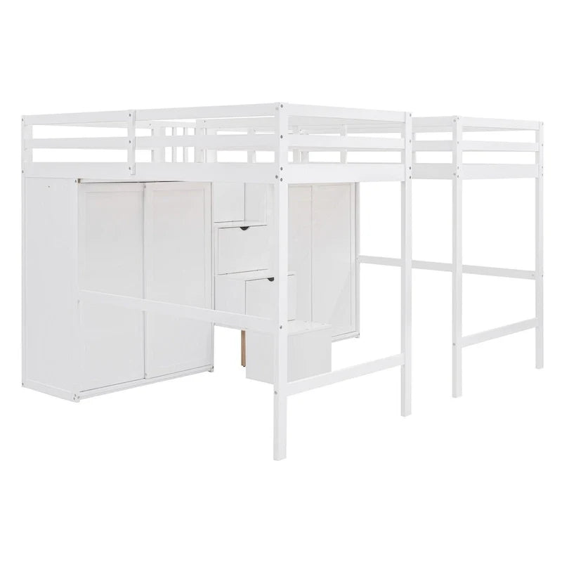 Double Twin Loft Beds with Wardrobes and Staircase