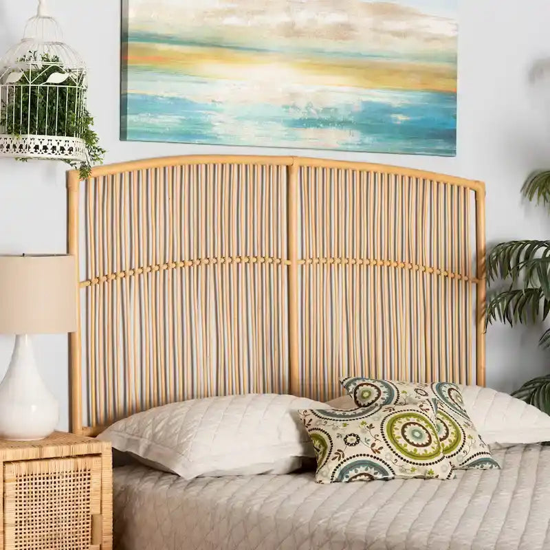Malvina Modern Bohemian Natural Rattan Wall-mountable Headboard-Queen