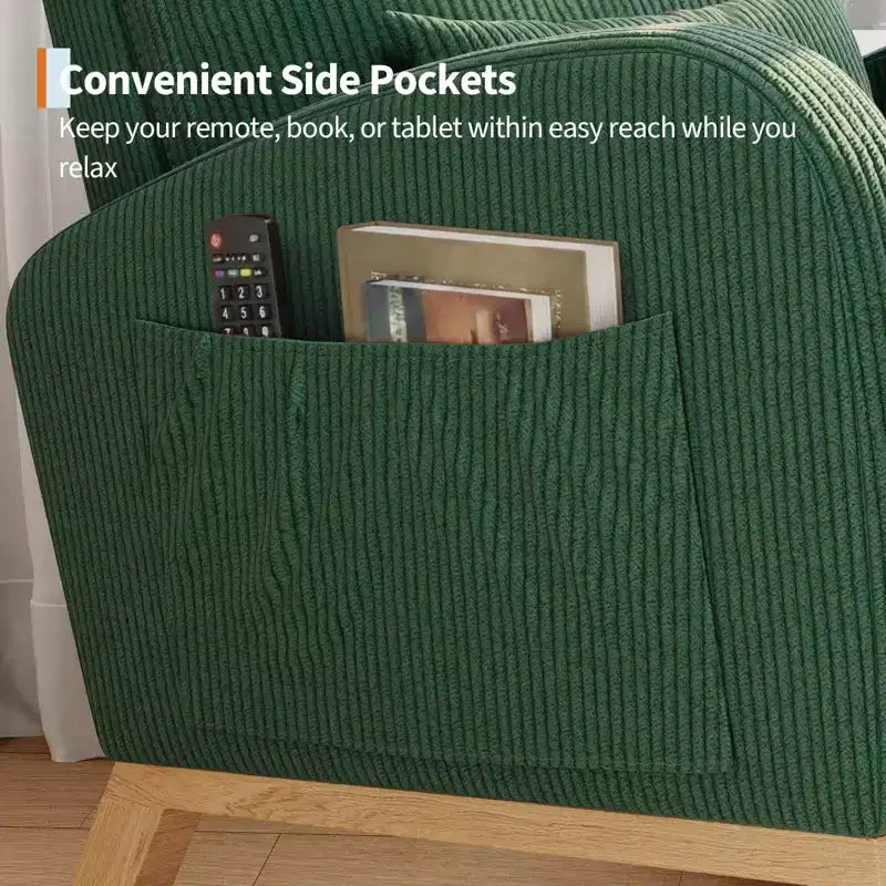 Modern Soft Rocking Chair with Pillow & Side Pockets, for Living Room, Bedroom