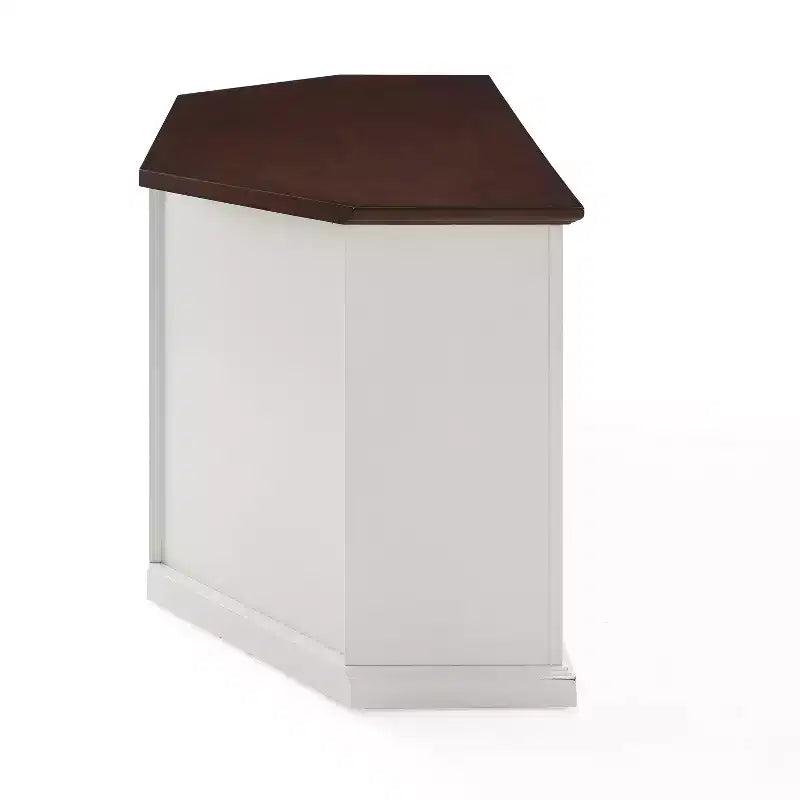 White Corner TV Stand for TVs up to 65, Beveled Glass Doors, 1-Person Assembly