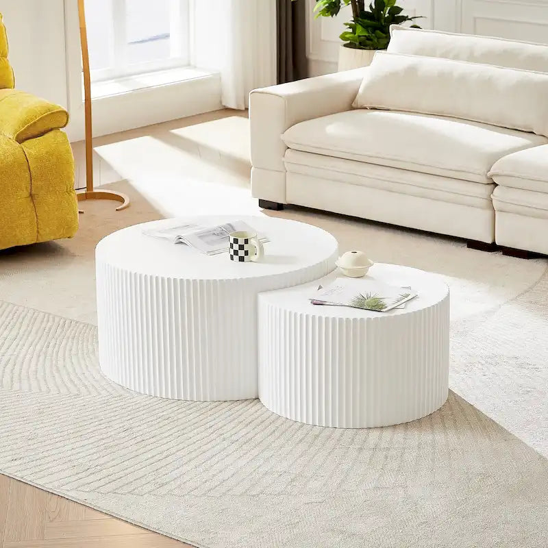 Modern Glam Round End Nesting Coffee Table Set for Living Room (Set of 2) No Assembled