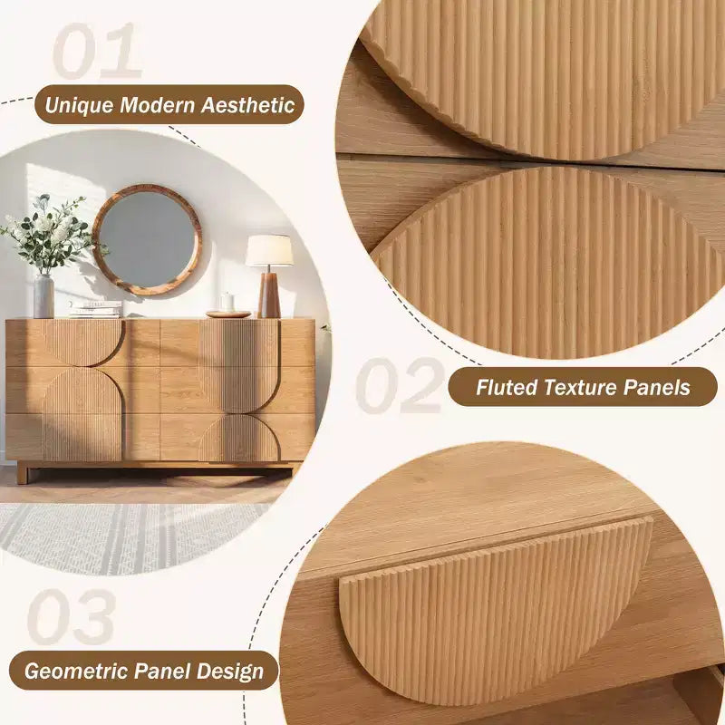 6-Drawer Modern Geometric Dresser, Half-Circle Accent Wide Storage Chest for Bedroom & Living Room
