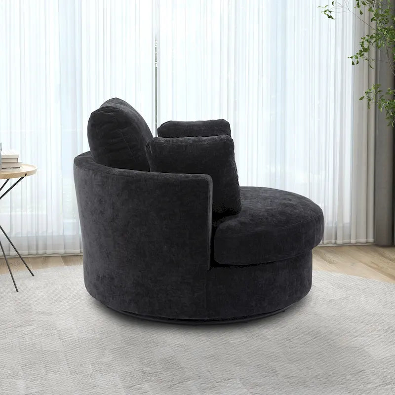 Upholstered Swivel Barrel Armchair Club Chair With Metal Base