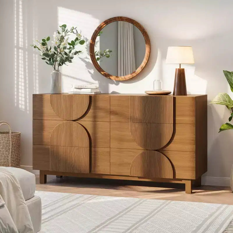 6-Drawer Modern Geometric Dresser, Half-Circle Accent Wide Storage Chest for Bedroom & Living Room