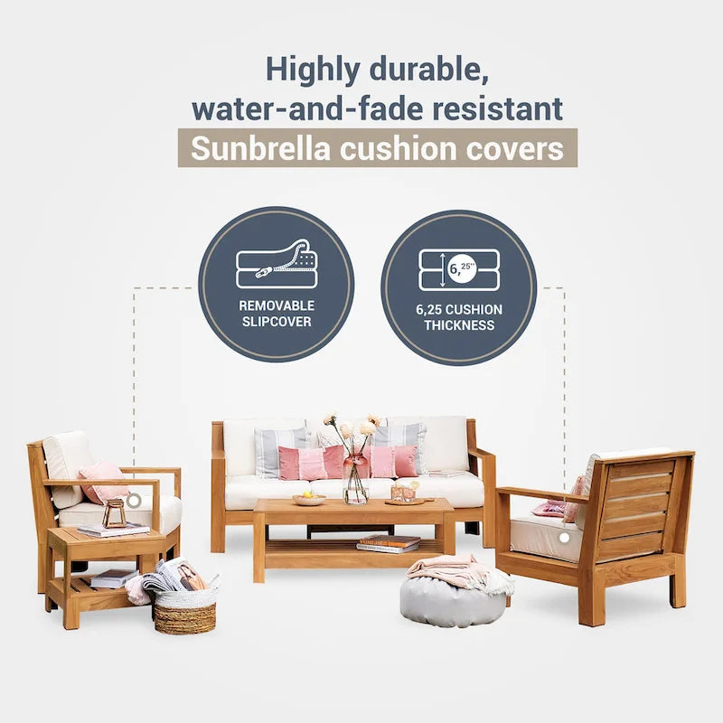 Cambridge Casual Logan 5-Piece Teak Patio Conversation Set with Sunbrella Cushion