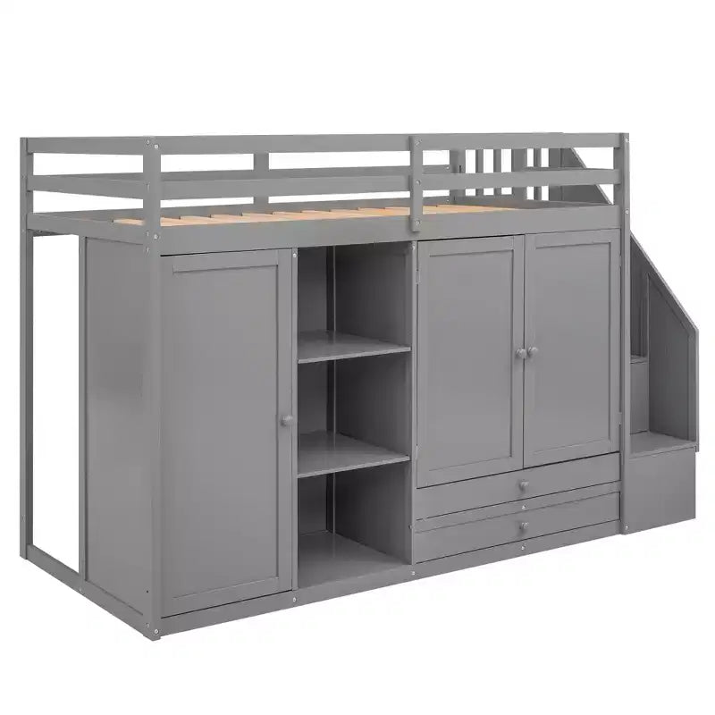 93.3 Functional Loft Bed with Wardrobes, Shelves, Drawers and Storage Ladder