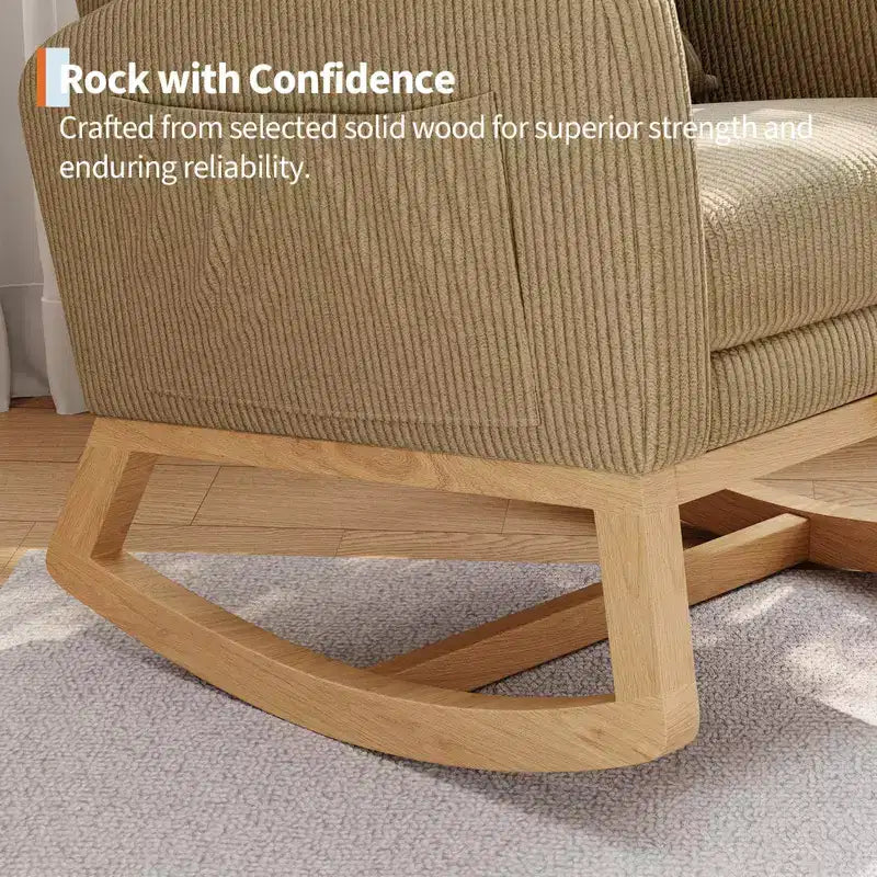Modern Soft Rocking Chair with Pillow & Side Pockets, for Living Room, Bedroom