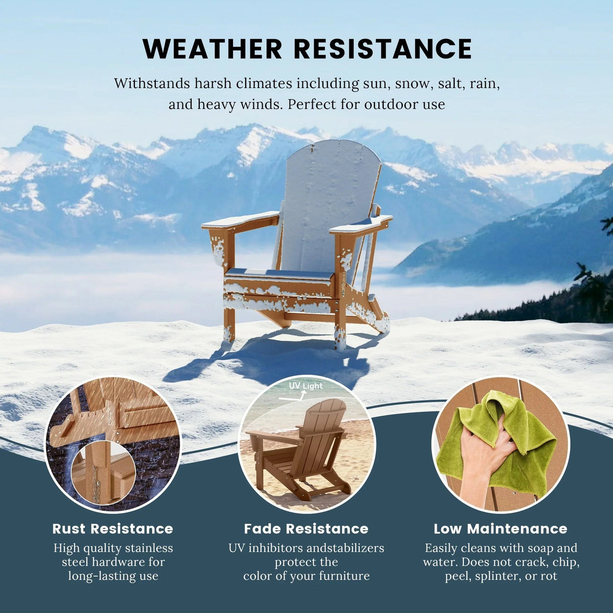 Polytrends Laguna Fade Resistant All Weather Outdoor Patio Folding Adirondack Chair