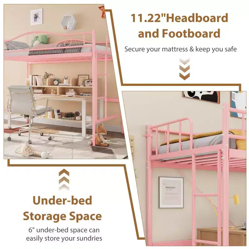 Loft Bed Twin Size with Removable Ladder & Full Safety Guardrail, Twin Loft Bed Heavy-Duty Metal Frame 400 Lbs Weight Capacity, Space Saving