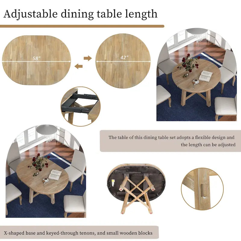 TREXM Farmhouse Round Extendable Dining Table with 16 Leaf Wood Kitchen Table