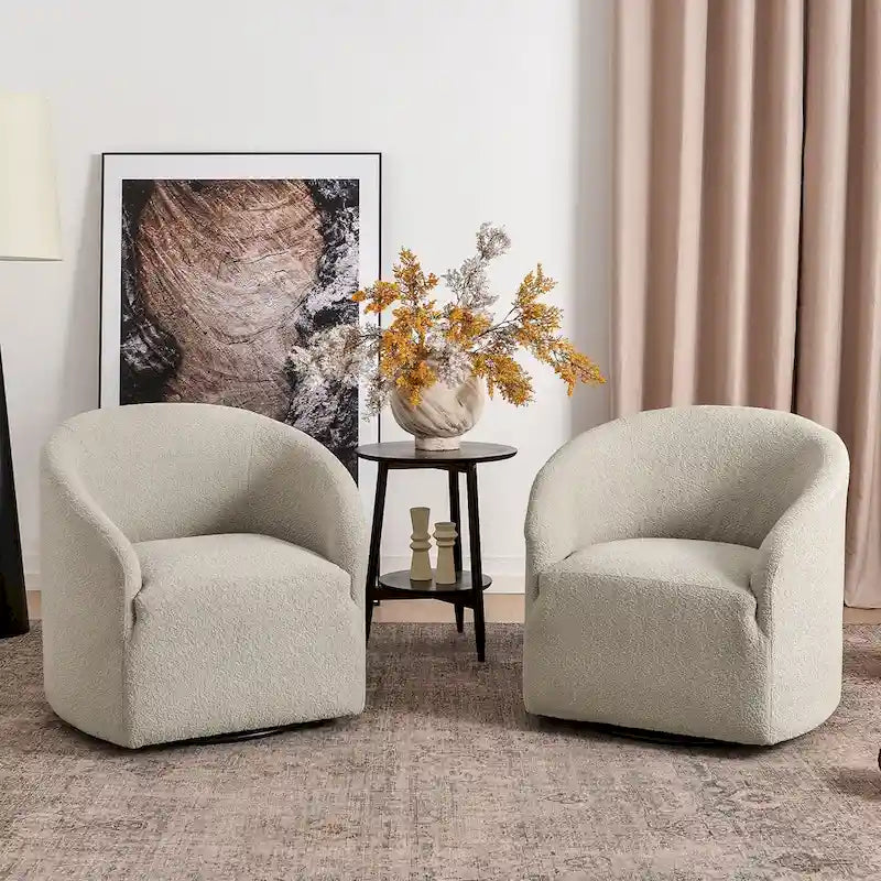 KINWELL 32 W Boucle Upholstered Swivel Barrel Armchair (Set of 2)