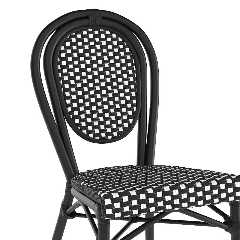 Flash Furniture Lourdes Indoor/Outdoor Commercial Thonet Bistro Stacking Chair, PE Rattan and Aluminum Frame