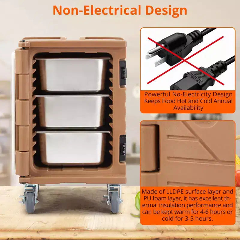 Premium Catering Food Warmer - Insulated Hot/Cold Carrier for 6 Full-Size Pans with Heavy-Duty Casters