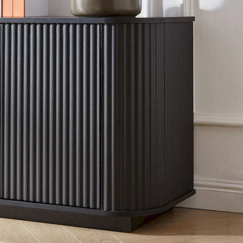 Sideboard Storage Cabinet TV Stand with wave pattern Buffet Cabinet Wooden Vertical Striped Cabinet
