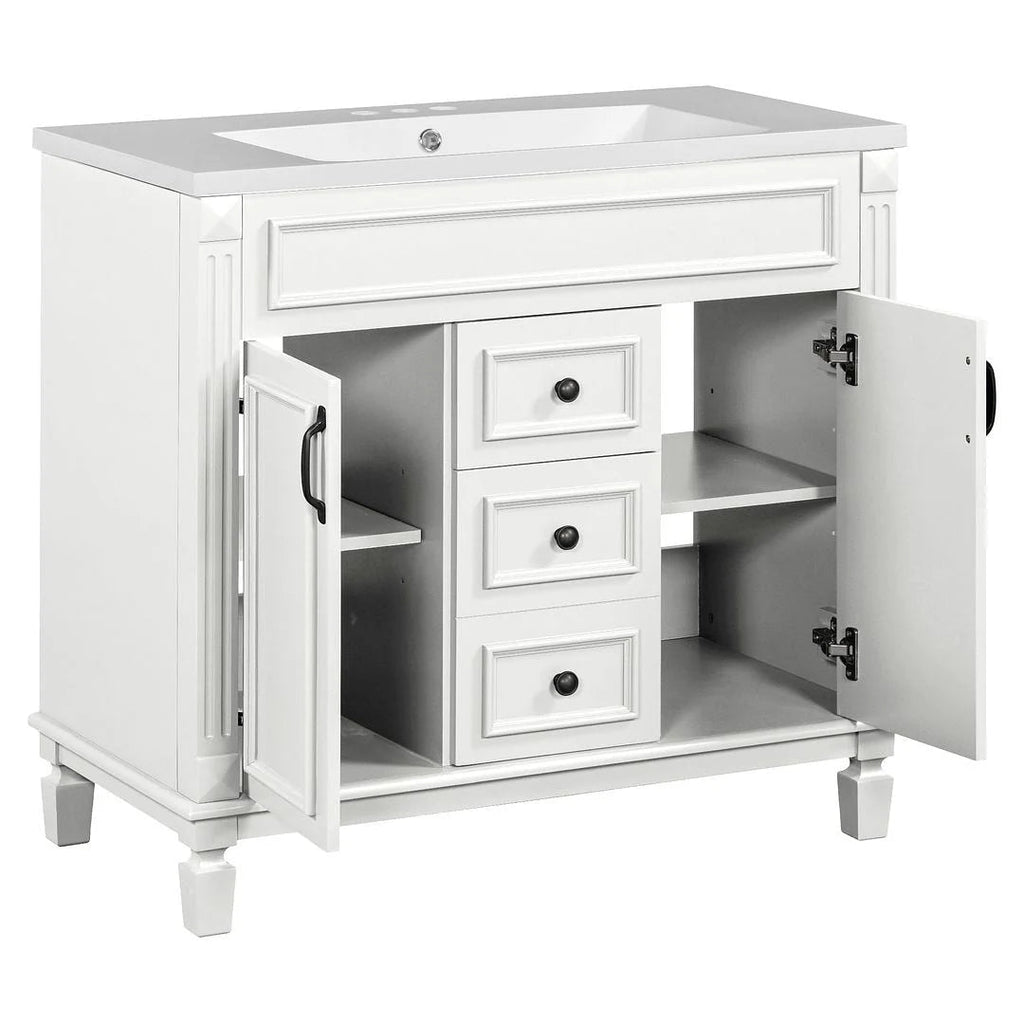 36 Modern Bathroom Vanity with Top Sink and Mirror Cabinet,2 Doors and 2 Drawers