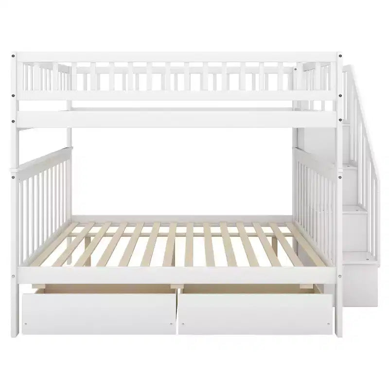 Full over Full Bunk Bed with Drawers and Storage Staircase
