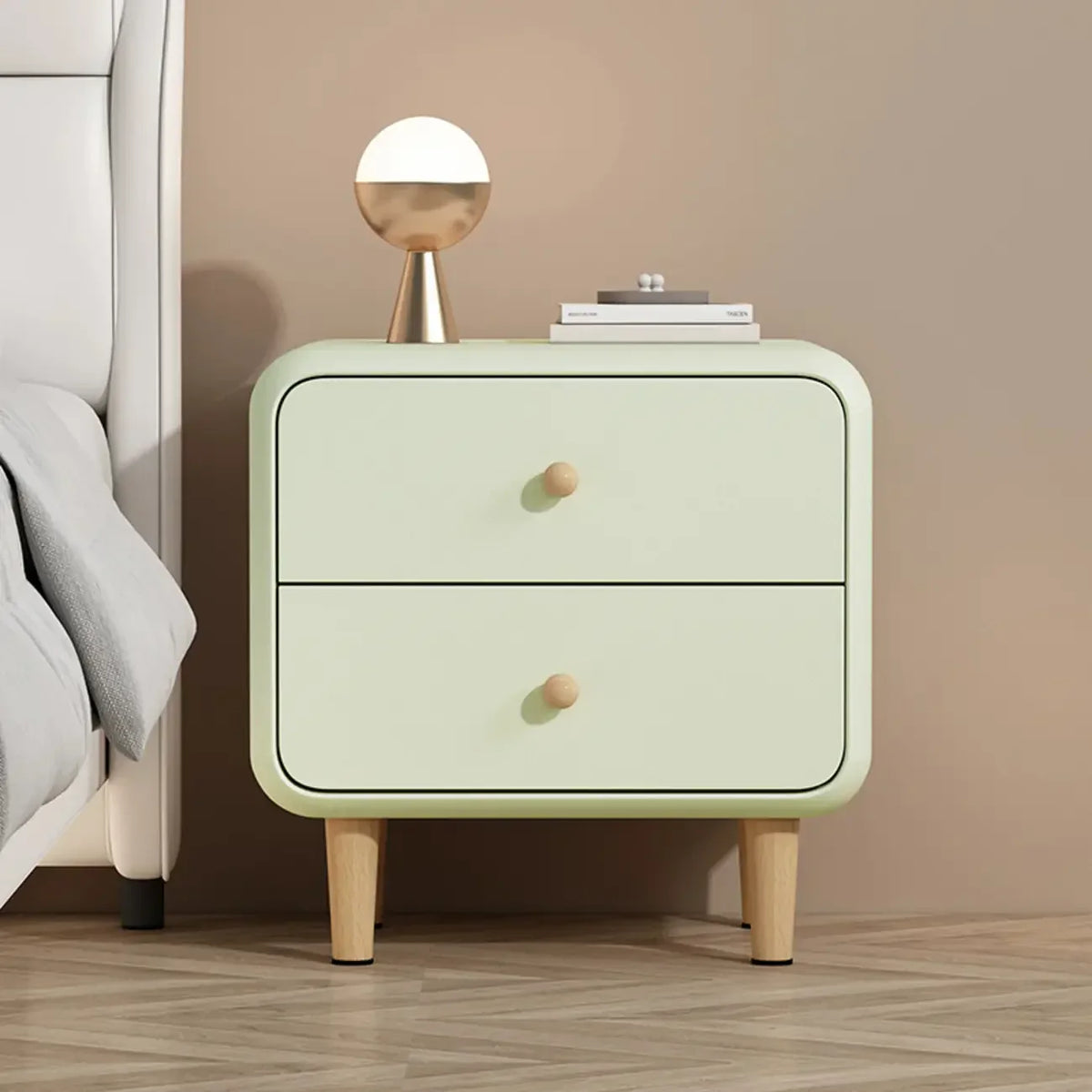 Modern Small Wood 2 Drawer Nightstand with Legs