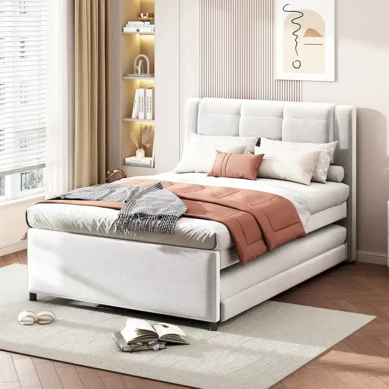 Merax Full Size Upholstery platform bed with Trundle