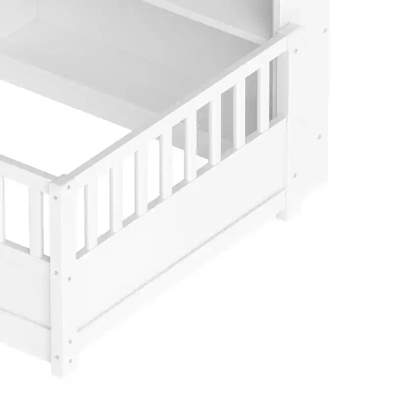 GDFStudio Cissie Modern Pinewood Guardrail Floor Bed with Side Storage