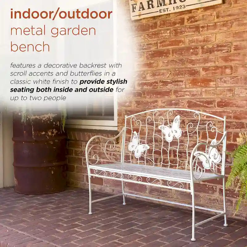 Alpine Corporation 44L Indoor/Outdoor 2-Person Classic Metal Garden Bench