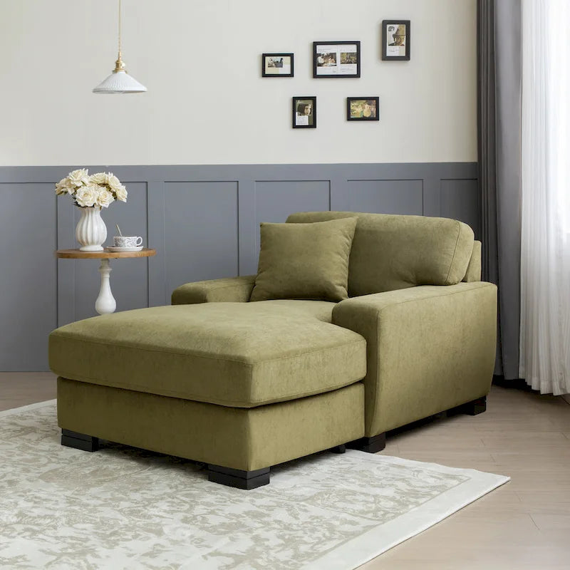 Modern Mid-Century Oversized Chaise Sleeper Sofa with Pillow