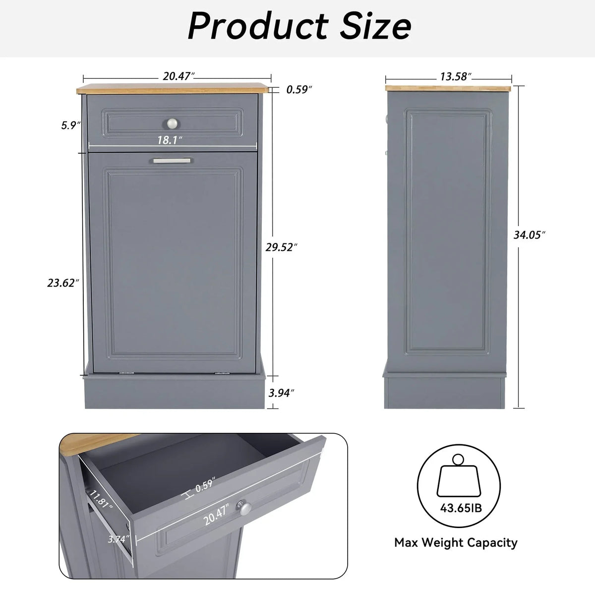 Kitchen Tilt Out Trash Cabinet Can Bin Storage Wooden Counter-top Waste Baskets with Drawer