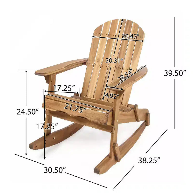 Okak Rustic Adirondack Rocking Chair Premium Acacia Accent Chairs,1 Pc,Outdoor Lazy Chair for Porch,Backyard&Garden,Natural