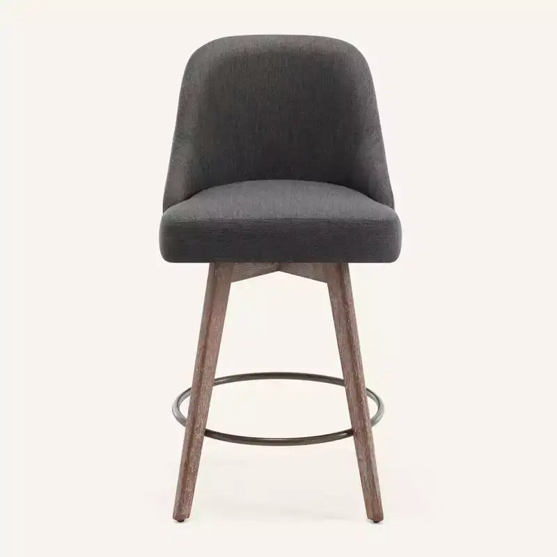 Bekrvio 26 Counter Height Swivel Bar Stools Set of 4 Backs and Wood Legs,Linen Fabric/PU Leather Upholstered Barstools for Kitchen Island