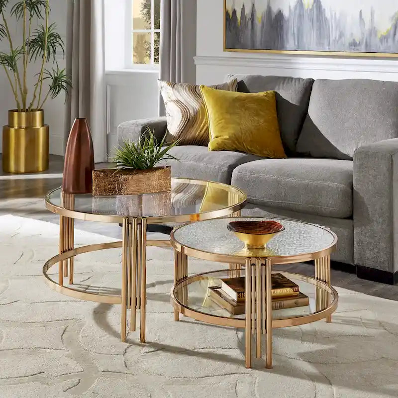 Bruges Champagne Gold Finish Textured Glass Table with Shelf by iNSPIRE Q Bold