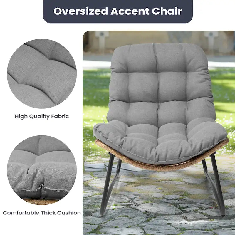 Papasan PE Rattan Chair with Cushion For Indoor Outdoor