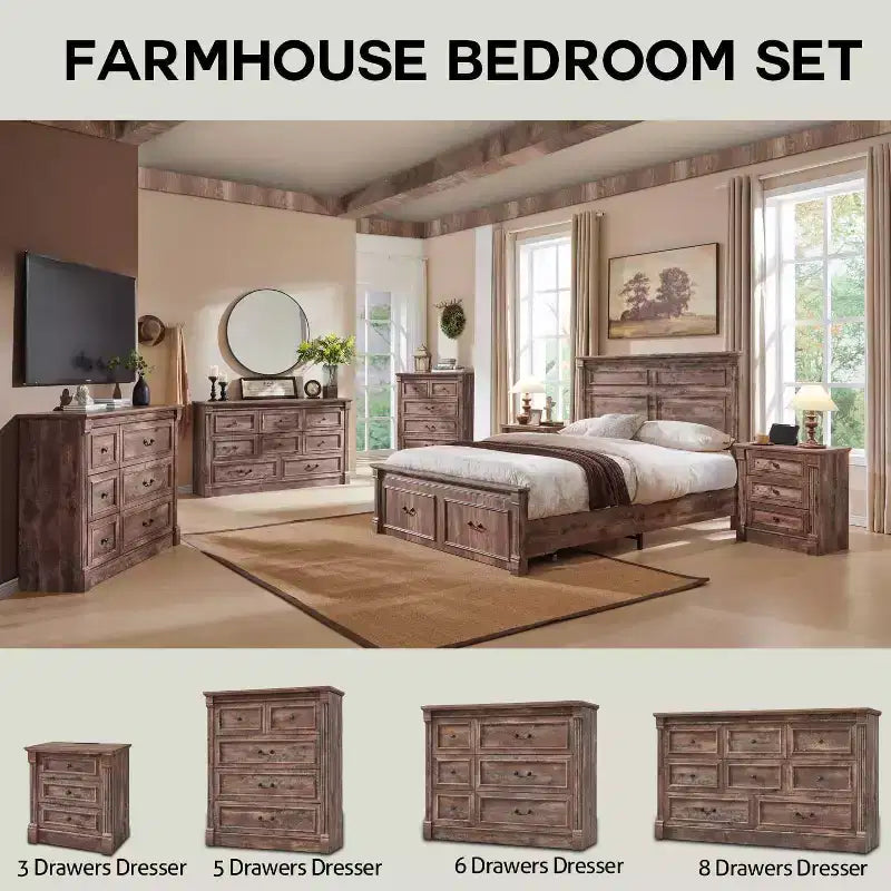 Mastgoal 57 Farmhouse Dresser with 7 Drawers, Rustic Wood Closet Storage with Roman Column for Bedroom