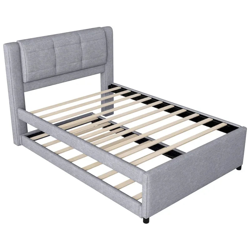 Merax Full Size Upholstery platform bed with Trundle