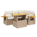 vidaXL 4 Piece Patio Sofa Set with Cushions Poly Rattan Acacia