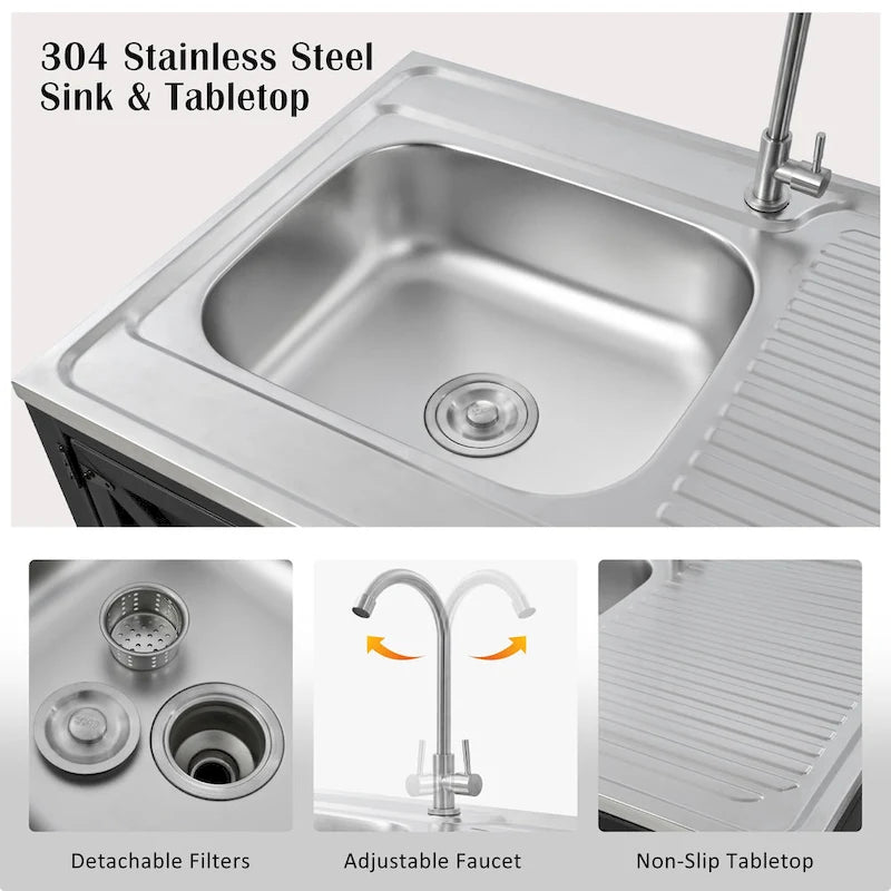 Outdoor Movable Kitchen Sink Patio Modular Kitchen Sink Station with Cabinet
