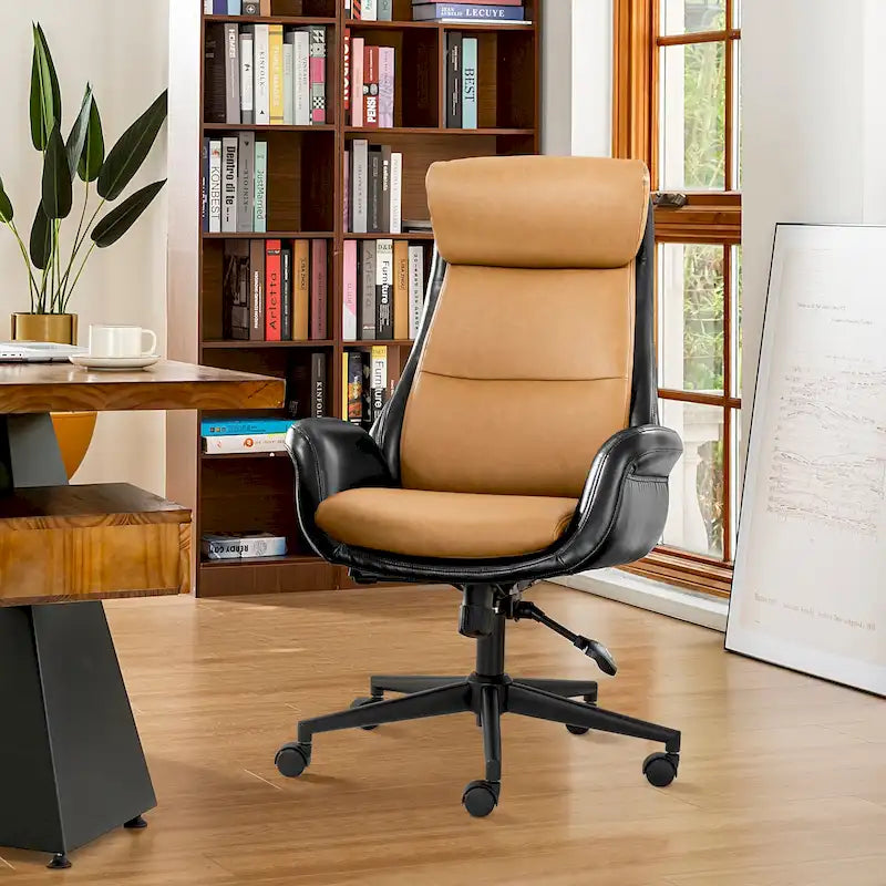 Glitzhome 48-inch Mid-century Adjustable Swivel Faux Leather Office Chair