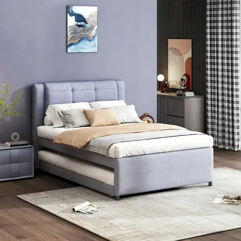 Merax Full Size Upholstery platform bed with Trundle