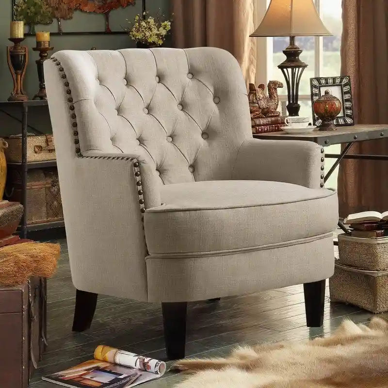 Moser Bay Mignon Velvet / Linen 30 Wide Tufted Wingback Accent Chair
