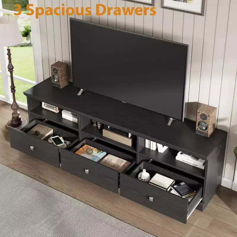 70 Mid-Century Modern Entertainment Center with Storage Drawer & Open Shelves